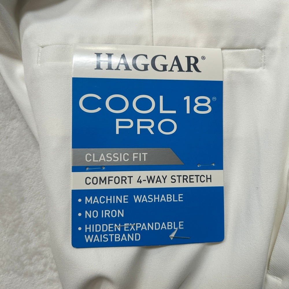 Haggar Cool 18 Pro Dress Pants Mens 32x32 White Classic Fit 4-Way‎ Stretch NEW - Picture 4 of 7